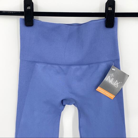 Nux Womens Moderate Compression Cropped Leggings Blue Violet Ribbed Size Small S - Picture 3 of 8